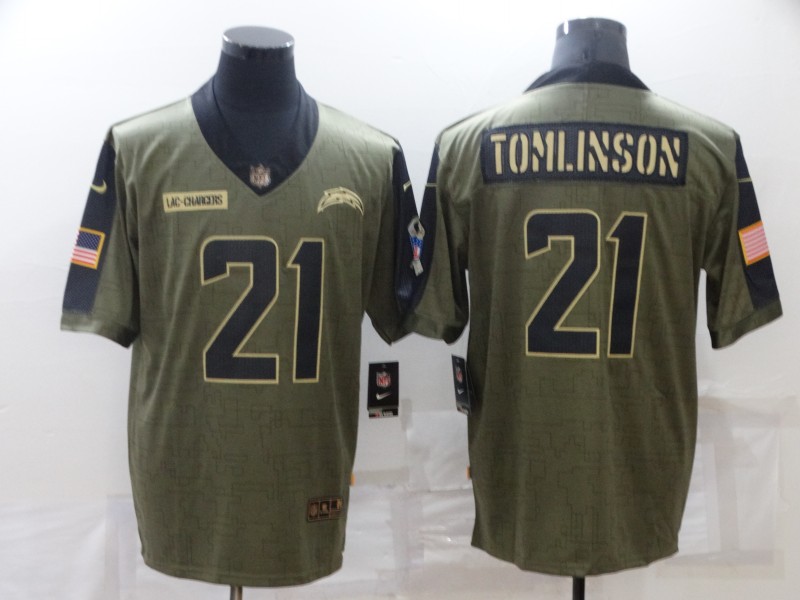 Men Los Angeles Chargers 21 LaDainian Tomlinson green Nike Olive Salute To Service Limited NFL jersey